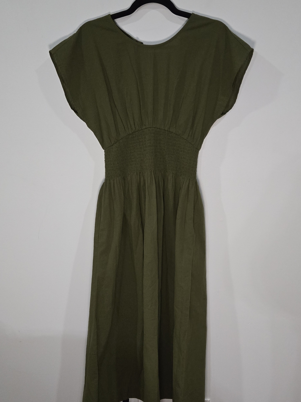 Madewell Sz Small Olive Green Smocked-Waist Maxi Dress